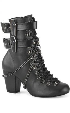 Demonia VIVIKA-128 Black Vegan Leather Ankle Boots