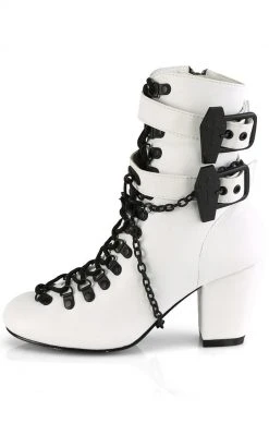 Demonia VIVIKA-128 White Vegan Leather Ankle Boots