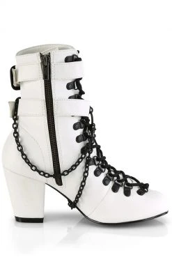 Demonia VIVIKA-128 White Vegan Leather Ankle Boots