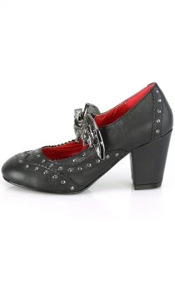 Demonia VIVIKA-32 Black Vegan Leather Studded Bat Mary Jane Heels Shoes