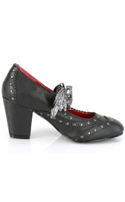 Demonia VIVIKA-32 Black Vegan Leather Studded Bat Mary Jane Heels Shoes