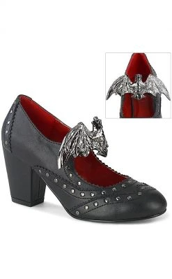 Demonia VIVIKA-32 Black Vegan Leather Studded Bat Mary Jane Heels Shoes