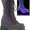 Demonia VOID-118 Green Reflective Platform Boots