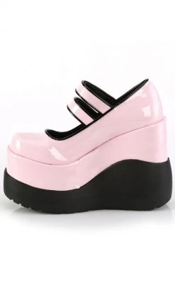 Demonia Shoes VOID-37 Baby Pink Patent Mary Jane Wedges