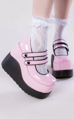Demonia Shoes VOID-37 Baby Pink Patent Mary Jane Wedges