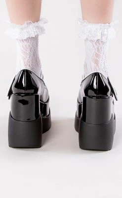 Demonia Shoes VOID-37 Black Patent Mary Jane Wedges