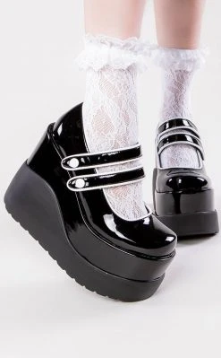 Demonia Shoes VOID-37 Black Patent Mary Jane Wedges