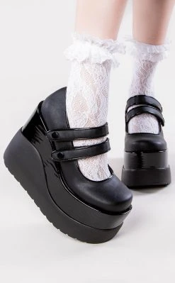 Demonia VOID-37 Black Vegan Mary Jane Wedges