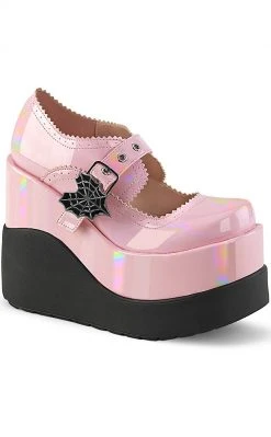 Demonia VOID-38 Baby Pink Holo Mary Jane Wedges