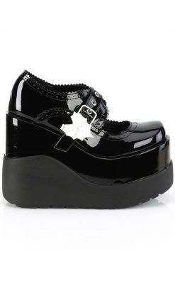 Demonia Shoes VOID-38 Black Patent Mary Jane Wedges