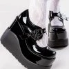 Demonia Shoes VOID-38 Black Patent Mary Jane Wedges