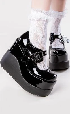 Demonia Shoes VOID-38 Black Patent Mary Jane Wedges