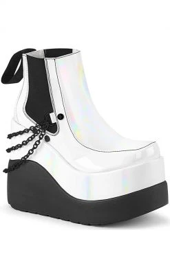 Demonia Shoes VOID-50 White Holo Patent Ankle Boots