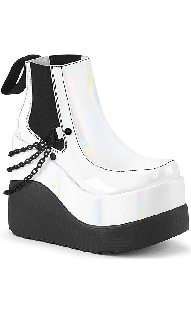 Demonia Shoes VOID-50 White Holo Patent Ankle Boots 3 Demonia Shoes VOID-50 White Holo Patent Ankle Boots