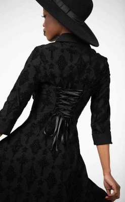 Killstar Clothing Vanda Flocked Collar Dress