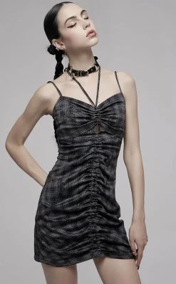Punk Rave Clothing Velika Bodycon Dress | Grey Tartan