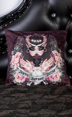 Rose Demon Velvet Cushion Cover | Death Before Decaf Home & Gifts