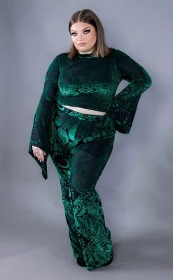 BlackCraft Velvet Flared Pants | Green Baroque Clothing