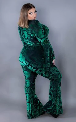 BlackCraft Velvet Flared Pants | Green Baroque Clothing