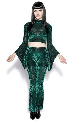 BlackCraft Velvet Flared Pants | Green Baroque Clothing