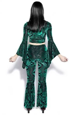 BlackCraft Velvet Flared Pants | Green Baroque Clothing