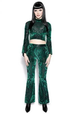 BlackCraft Velvet Flared Pants | Green Baroque Clothing