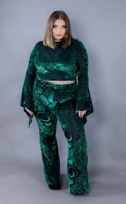 BlackCraft Velvet Flared Pants | Green Baroque Clothing