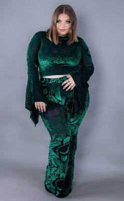 BlackCraft Velvet Flared Pants | Green Baroque Clothing