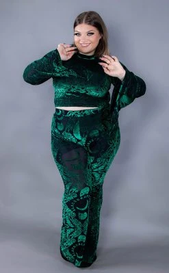 BlackCraft Velvet Flared Pants | Green Baroque Clothing