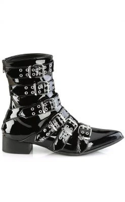 Demonia WARLOCK-70 Black Patent Winklepicker Boots