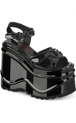 Demonia Shoes WAVE-09 Black Patent Platform Sandals
