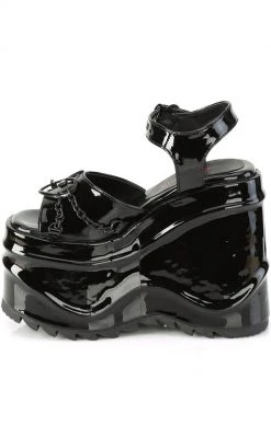 Demonia Shoes WAVE-09 Black Patent Platform Sandals