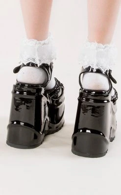 Demonia Shoes WAVE-09 Black Patent Platform Sandals