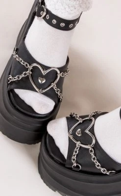 Demonia WAVE-09 Black Vegan Leather Platform Sandals (Au Stock) Shoes