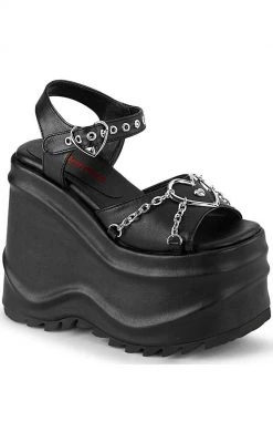 Demonia WAVE-09 Black Vegan Leather Platform Sandals