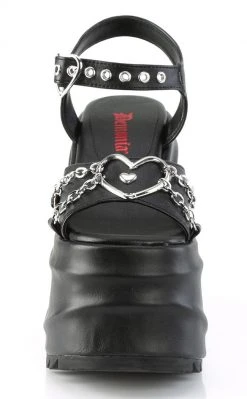Demonia WAVE-09 Black Vegan Leather Platform Sandals