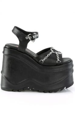 Demonia WAVE-09 Black Vegan Leather Platform Sandals
