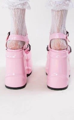 Demonia Shoes WAVE-09 Pink Holographic Platform Sandals (Au Stock)