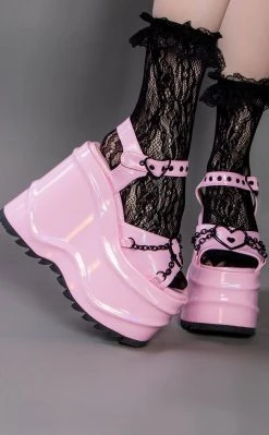 Demonia WAVE-09 Pink Holographic Platform Sandals Shoes