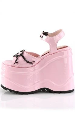 Demonia WAVE-09 Pink Holographic Platform Sandals Shoes