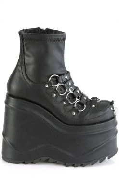Demonia Shoes WAVE-110 Black Matte Stretch Ankle Boots