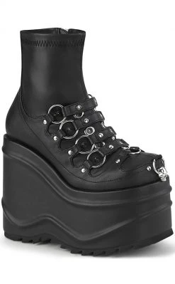 Demonia Shoes WAVE-110 Black Matte Stretch Ankle Boots