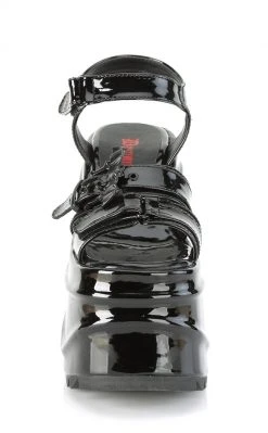 Demonia Shoes WAVE-13 Black Patent Platform Sandals