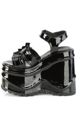 Demonia Shoes WAVE-13 Black Patent Platform Sandals