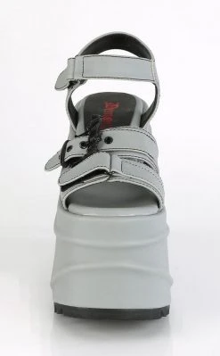Demonia Shoes WAVE-13 Grey Reflective Platform Sandals