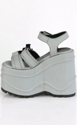 Demonia Shoes WAVE-13 Grey Reflective Platform Sandals