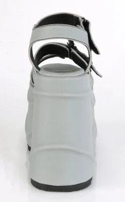 Demonia Shoes WAVE-13 Grey Reflective Platform Sandals
