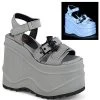 Demonia Shoes WAVE-13 Grey Reflective Platform Sandals