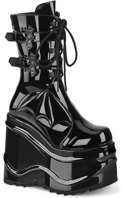 Demonia Shoes WAVE-150 Black Patent Platform Boots