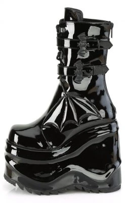 Demonia Shoes WAVE-150 Black Patent Platform Boots